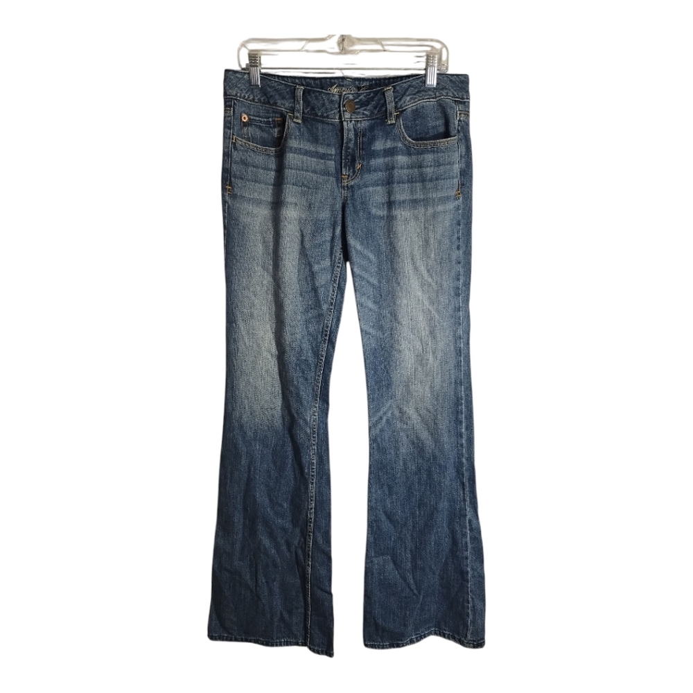 American Eagle Hipster Flare Boho Festival Western‎ Preppy Jeans 8 X LONG